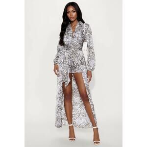 Going Places Satin Romper - Charcoal/combo - Charcoal-combo - Size M